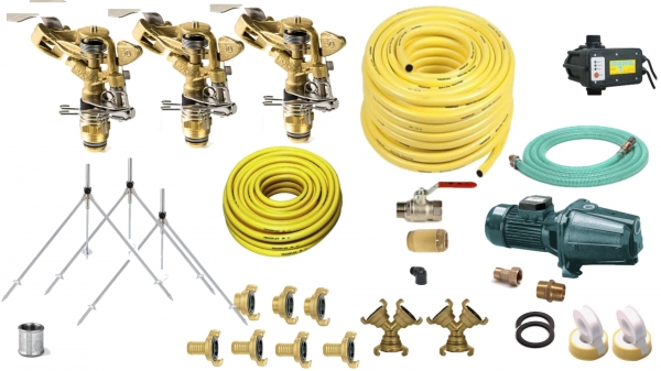 Sprinkler set M - 1350m² (complete with pump, Hoses, couplings, sprinklers and nozzles)