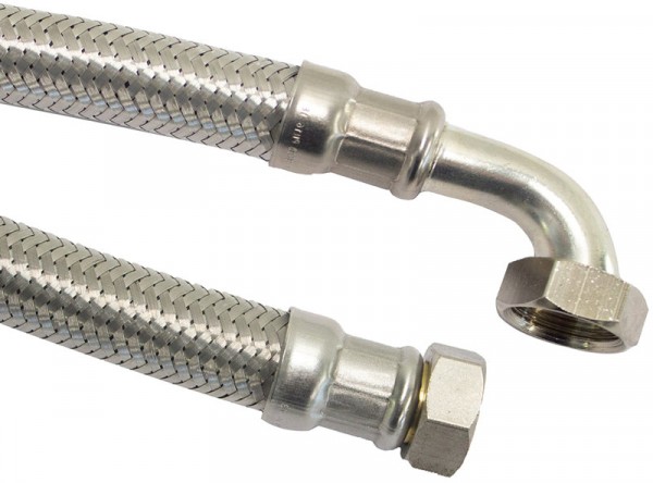 Flexible connecting hose - SS woven - female thread x female thread - 1" x 1" with Knee - DN25 - length 60cm