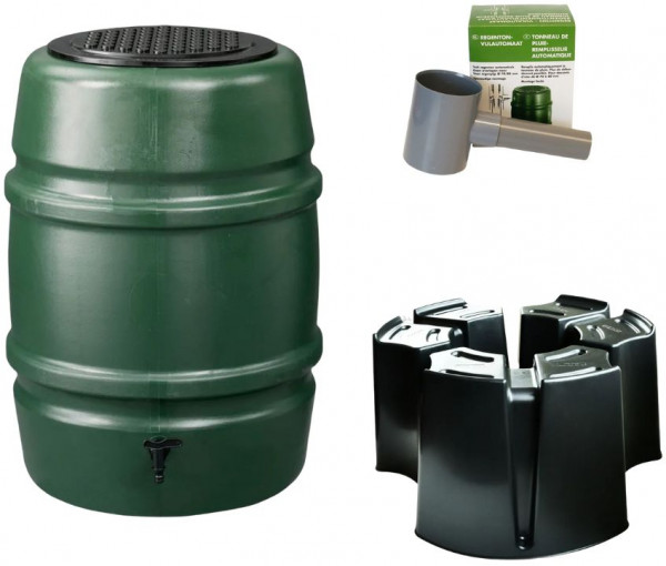 Harcostar Regenfass 168 Liter grün + 3 -Teil Fuß + Füllmaschine