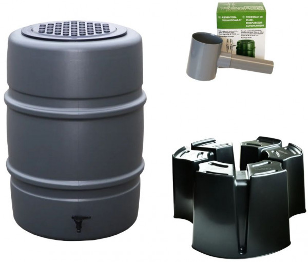 Harcostar rain barrel 168 liters of anthracite + 3-piece foot + filling machine